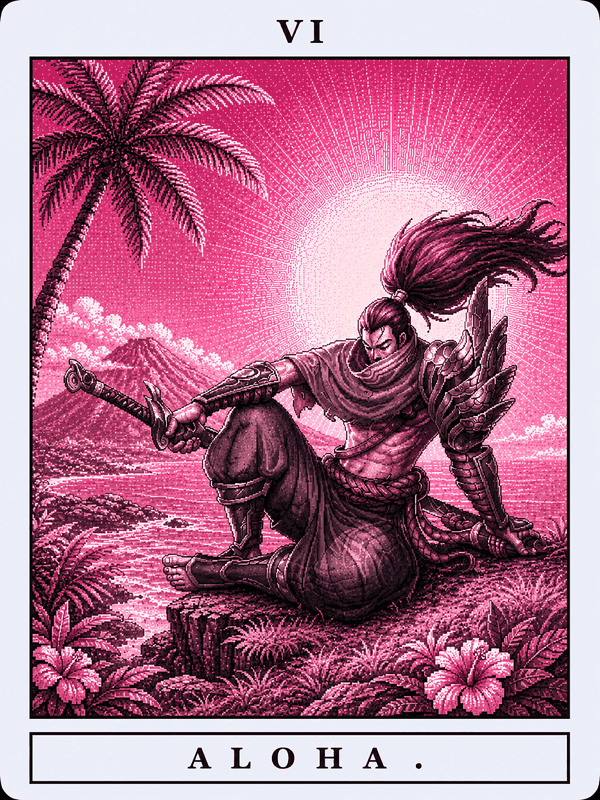 Pixel art tarot card VI — ALOHA., the language-learning SaaS with built-in audio
